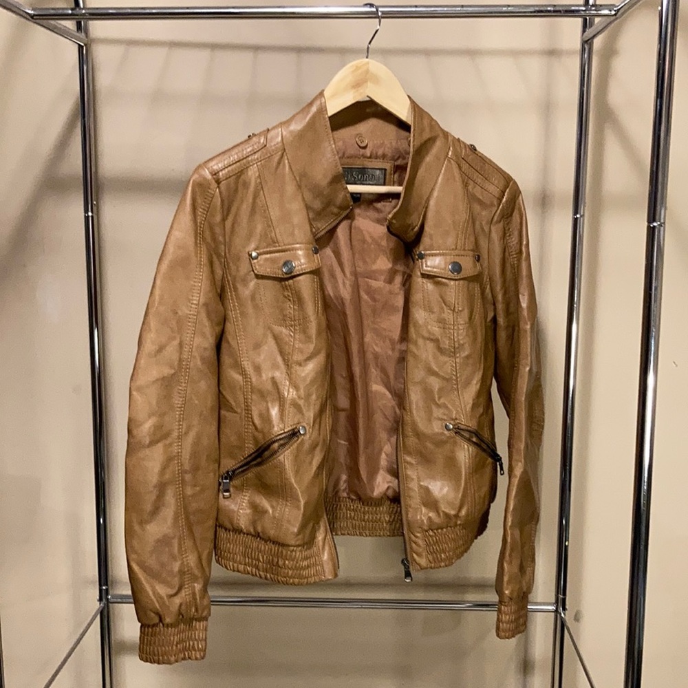 Tan Vegan Ci Sono Leather Jacket